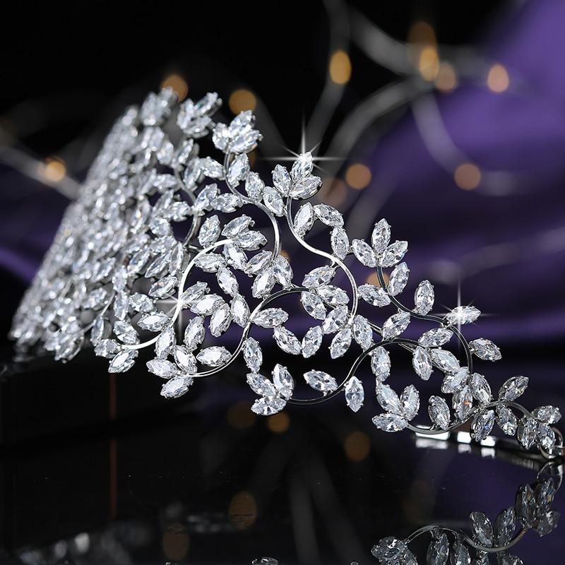 Листья Дизайн Винтаж Женские Свадебные Аксессуары Для Волос Вечерние Диадемы и Короны Кубический Циркон BC5170 Корона