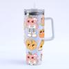 Halloween Print 40oz Large Capacity Thermos Cup, Thermal Insulation and Cold Retention, Ice Cup with Handle and Straw, Car Cup