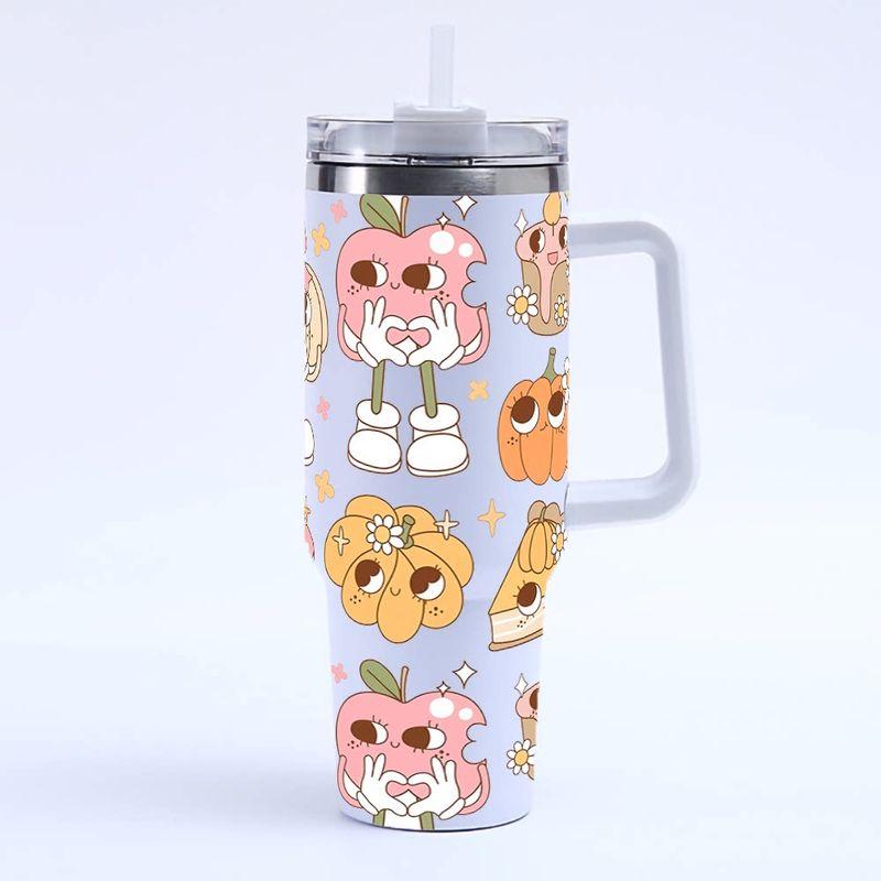 Halloween Print 40oz Large Capacity Thermos Cup, Thermal Insulation and Cold Retention, Ice Cup with Handle and Straw, Car Cup