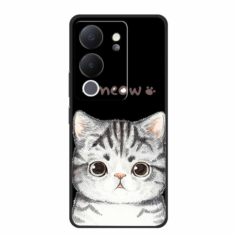 Funda For Vivo V30 Lite Case Cute Cartoon Cat Black Silicone Shockproof Soft Phone Cases For Vivo V30 Lite Back Cover Case Bag