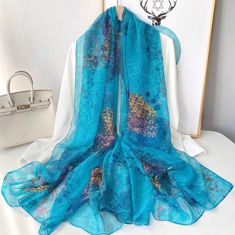 Women's Long Printed Silk Scarf - Ultra-Thin, All-Season, Middle-Aged Mother Style