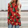 Women's Fashionable Loose Mid-length Round Neck Pullover Christmas Printed Raglan Sleeves Long-sleeved Casual Top