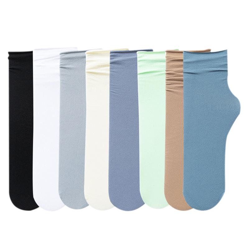 Velvet socks for girls, new summer style, thin ice silk socks, solid color mid-calf socks, dopamine socks