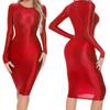 Women Oil-shiny Smooth Pencil Bodycon Dress Hip Wrap Miniskrt for Club Dating Disco Music Rave Party Costume Sexy Nightwear