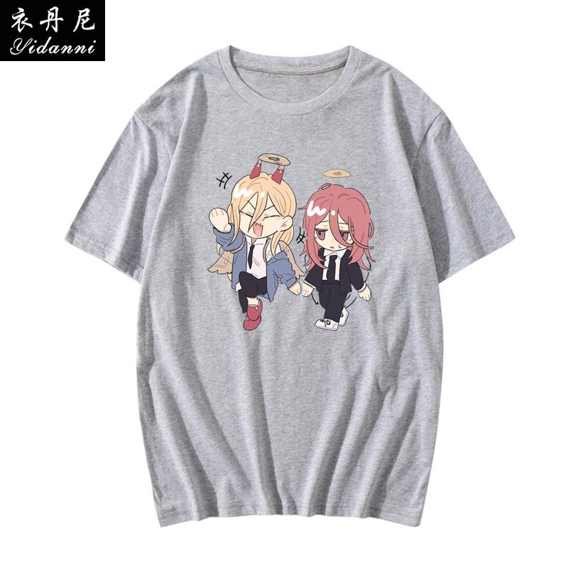 Summer 100 Cotton Mens Tshirt Chainsaw Man Anime Clash Bochita Shortsleeve Print Unisex Couple Loose Shortsleeve Top