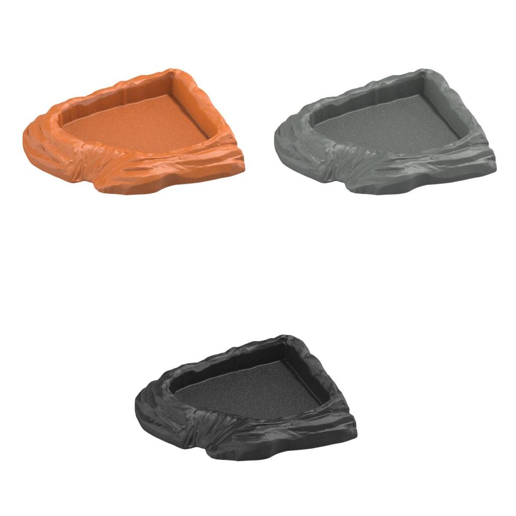 Reptile Water Bowl Plastic Corner Dish Realistic Rock Feeding Tray for Turtle Aquarium and Reptile Habitat