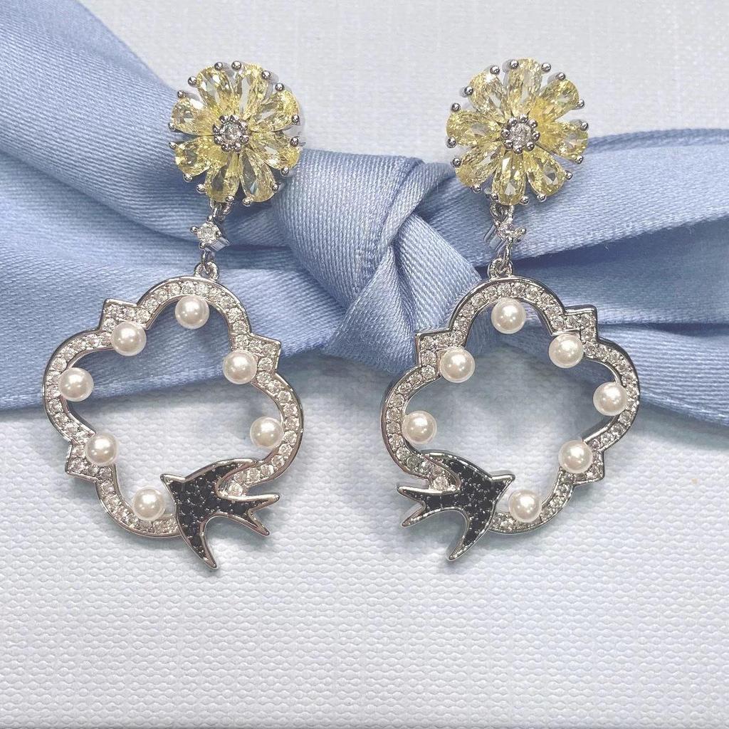 Seiko Swallows Pearl Flower Earrings - Elegant Fairy-Inspired Style for Women