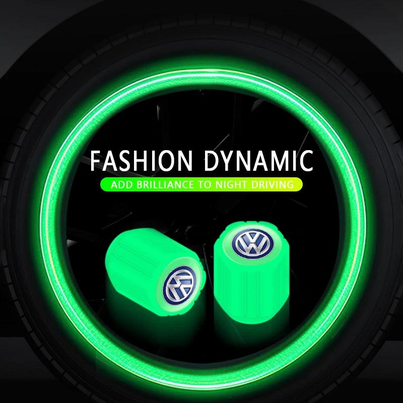 ZDFVU1 4Pcs Car Tire Valve Caps Luminous Valve Stem Caps Car Styling for VW CC Golf 6 7 GTI Tiguan Passat B5 B6 B7 Jetta
