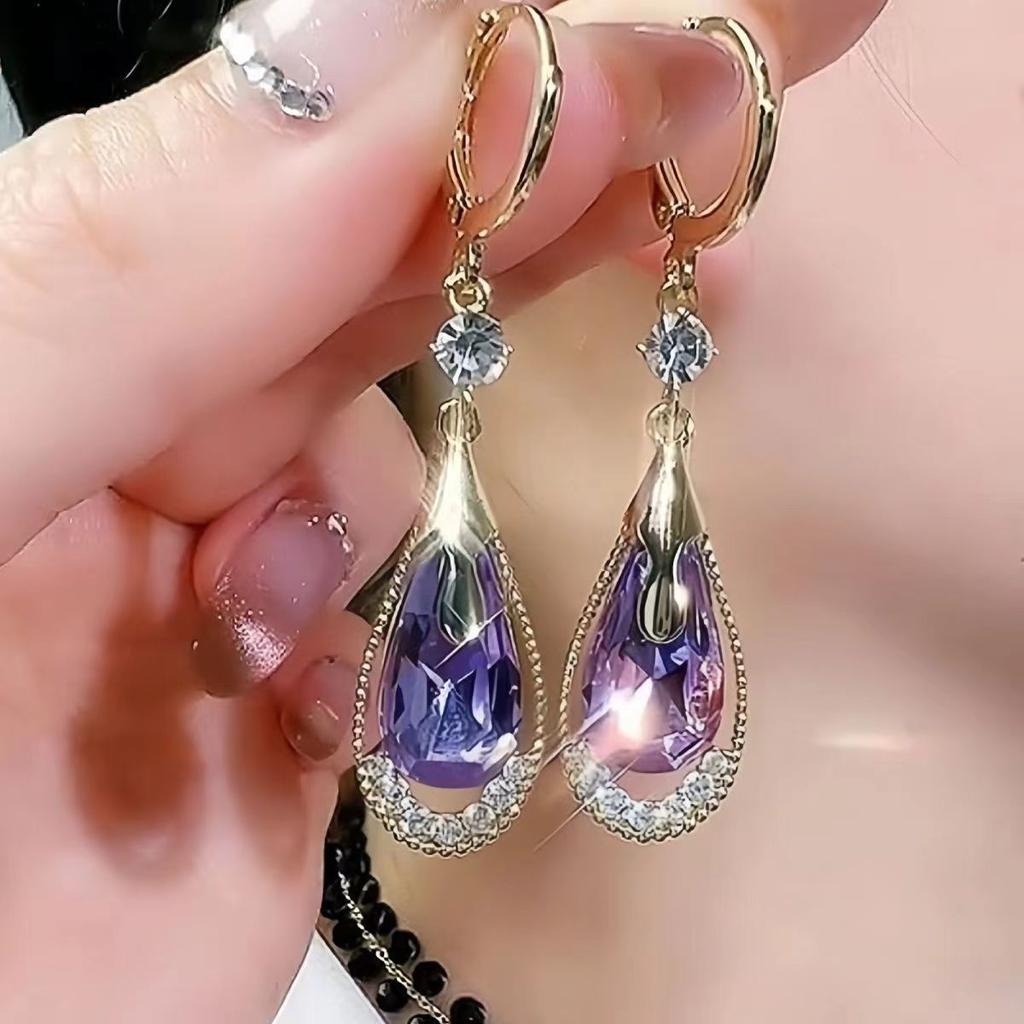 Purple Water Drops Earring Buckle Earrings for Women Simple Fashion Design Earrings