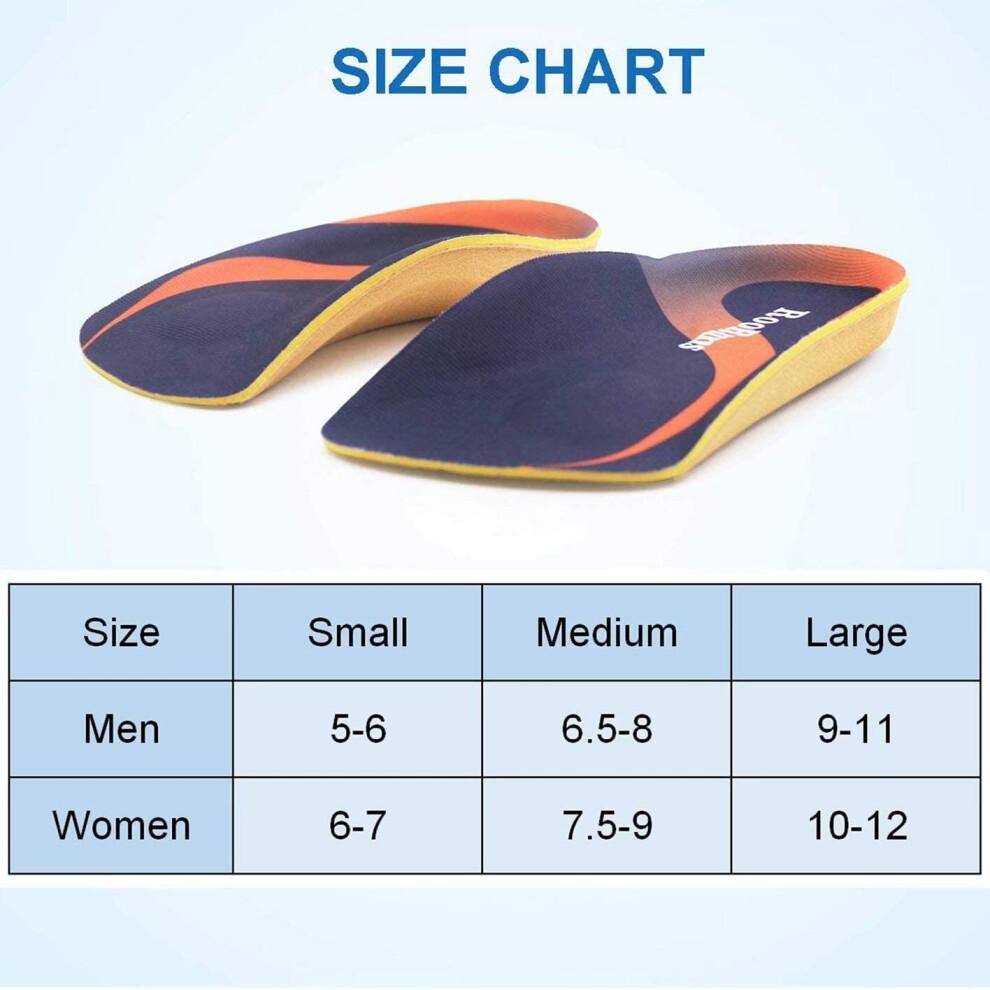 RooRuns 3/4 High Arch Orthotic Insoles - Flat Feet & Plantar Fasciitis Support, Overpronation, Heel Pain, Slim 3/4 Length for Men & Women