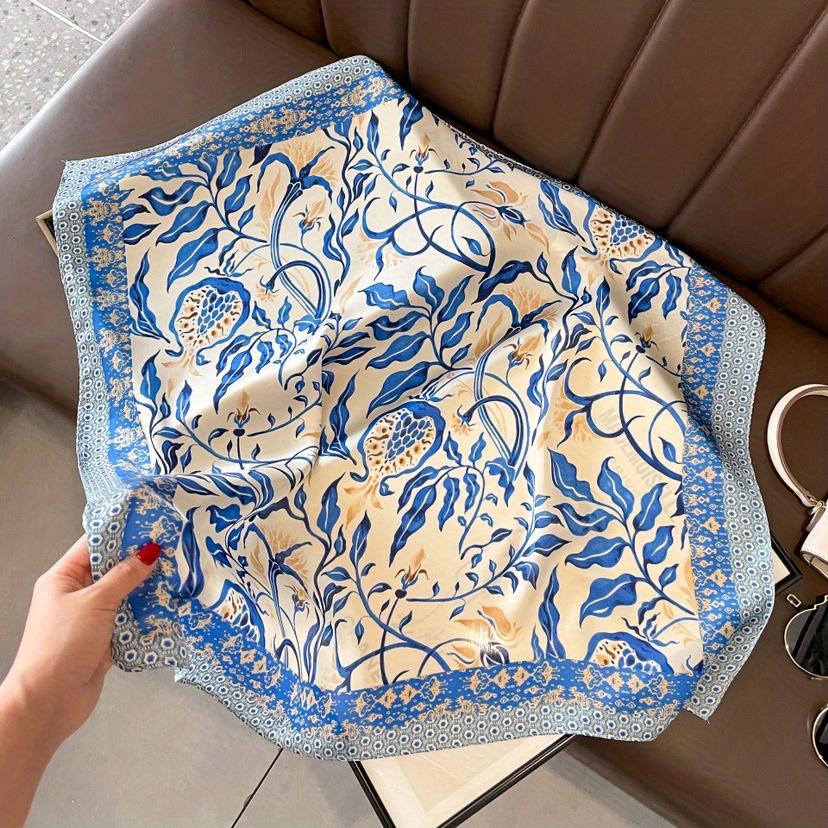 New Fashionable Natural Floral Pattern Printed Multifunctional Smooth Neck Scarf Headband Women's Square Scarf Headscarf