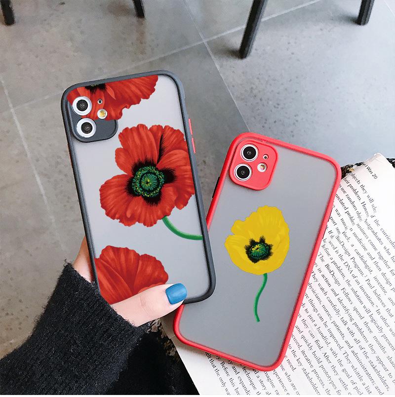 Чехол для телефона 'Цветок мака', черно-красный, для iPhone 15 14 13 12 11 Pro Max Mini 15 14 7 8 Plus SE2 X XR XS, Cover Funda