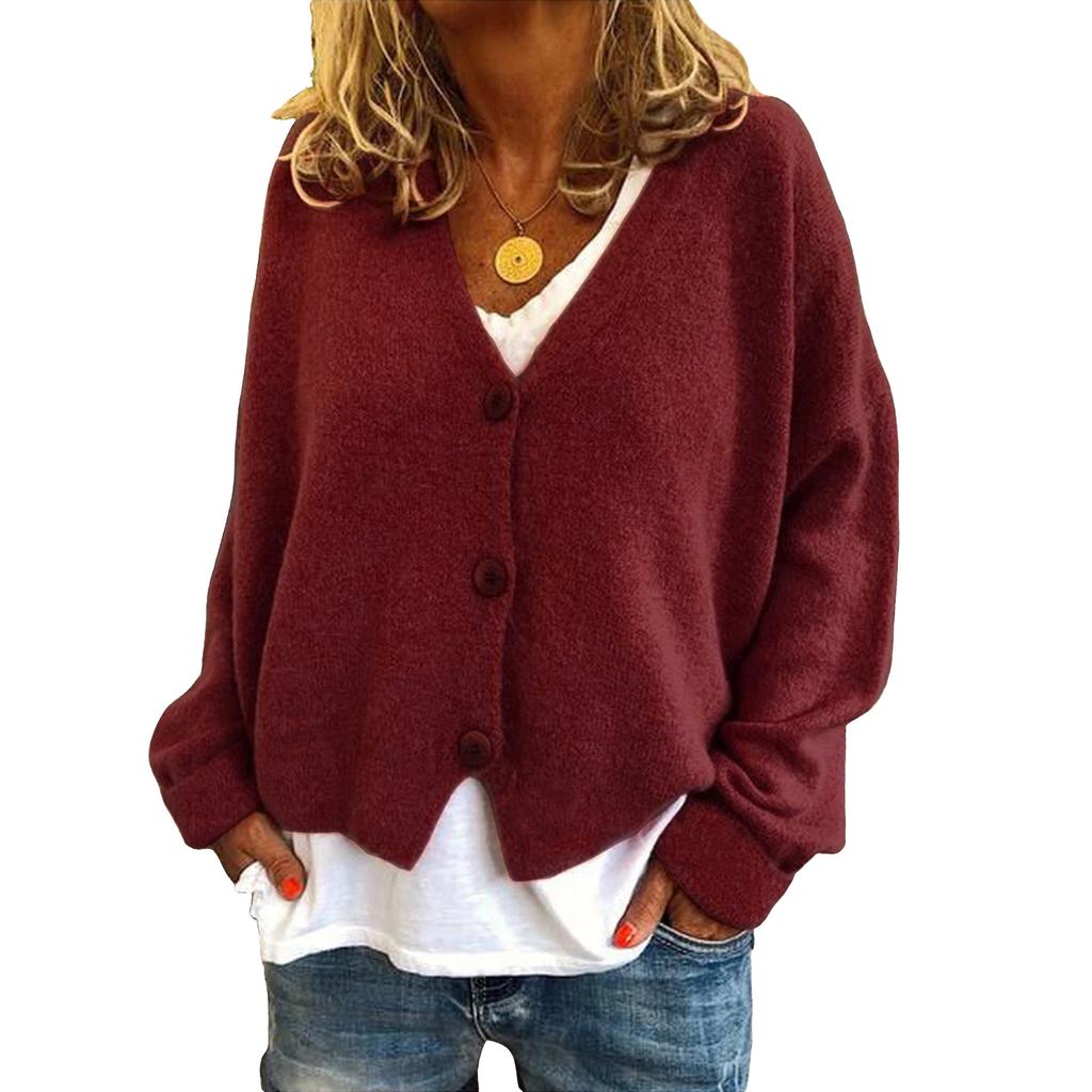 Women's Fashion Oversized Knit Cardigan Sweater With Buttons Long Sleeves Solid Color Jacket