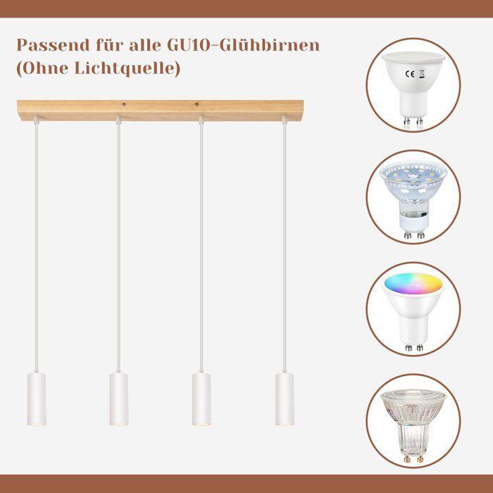 Lampe suspension - NETTLIFE - 4x GU10 - Blanc - Métal et bois - Style scandinave