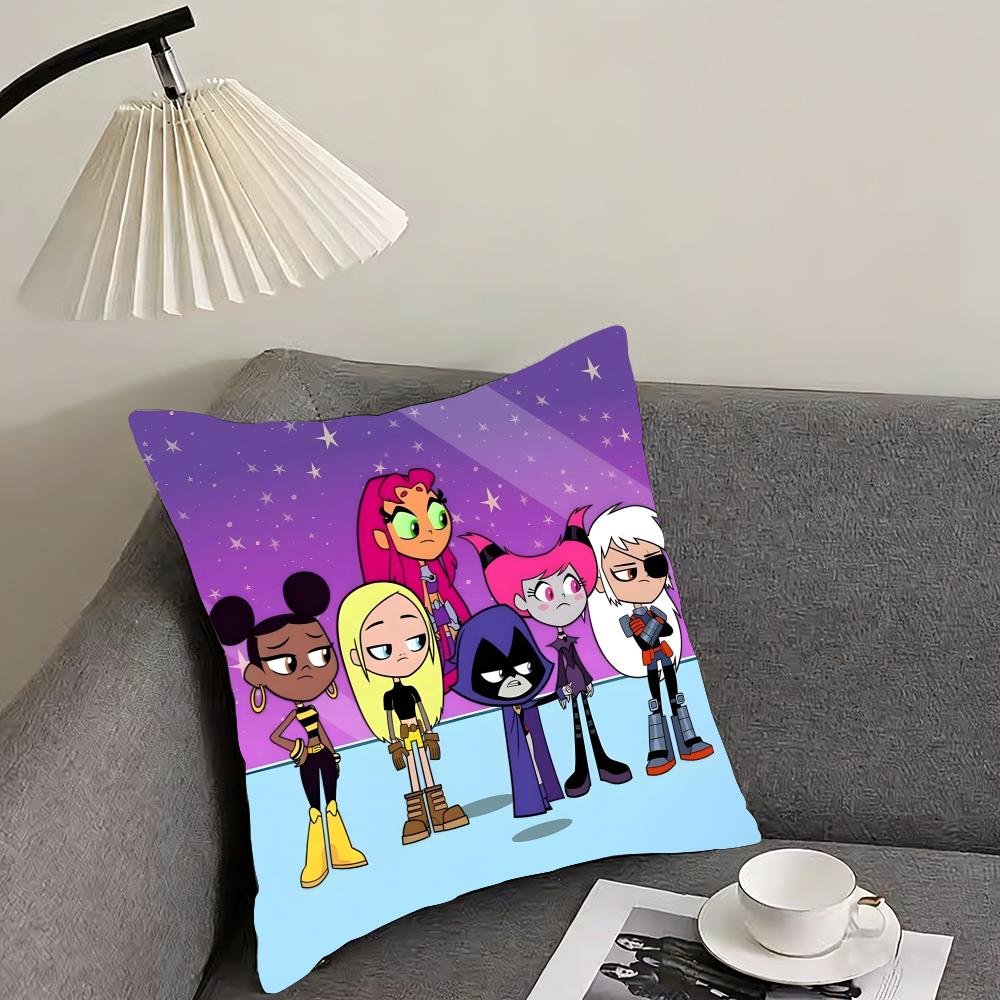 TTeen TitansS GGo Cartoon Cushion Cover Pillowcase Ultra Soft Skin Friendly Fabric Cloud Like Comfort Concealed Zipper