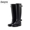 Женские высокие резиновые сапоги, водонепроницаемые рабочие сапоги из ПВХ до колена, плоские нескользящие резиновые сапоги для дождливого дня, женская обувь 2024 г.