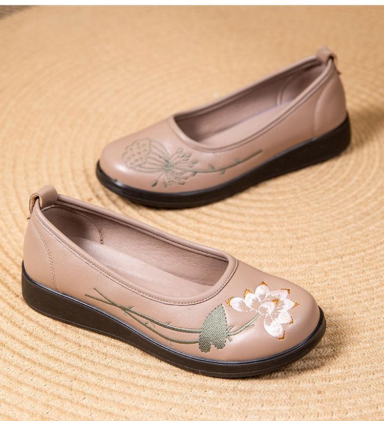 Модные модные туфли-лоферы для мам без застежек, большие размеры 41 42, удобные туфли для балета для женщин 2024 года, мокасины с цветочным принтом в китайском стиле