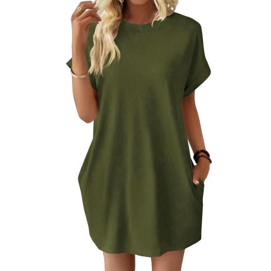 Женское платье с круглым вырезом, короткими рукавами, боковыми карманами, свободное однотонное платье длиной выше колена, рукав «летучая мышь»