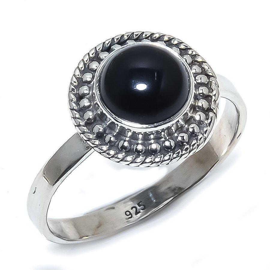 Natural Black Onex Gemstone Handmade 925 Sterling Silver Jewelry Ring S.10 K4N99