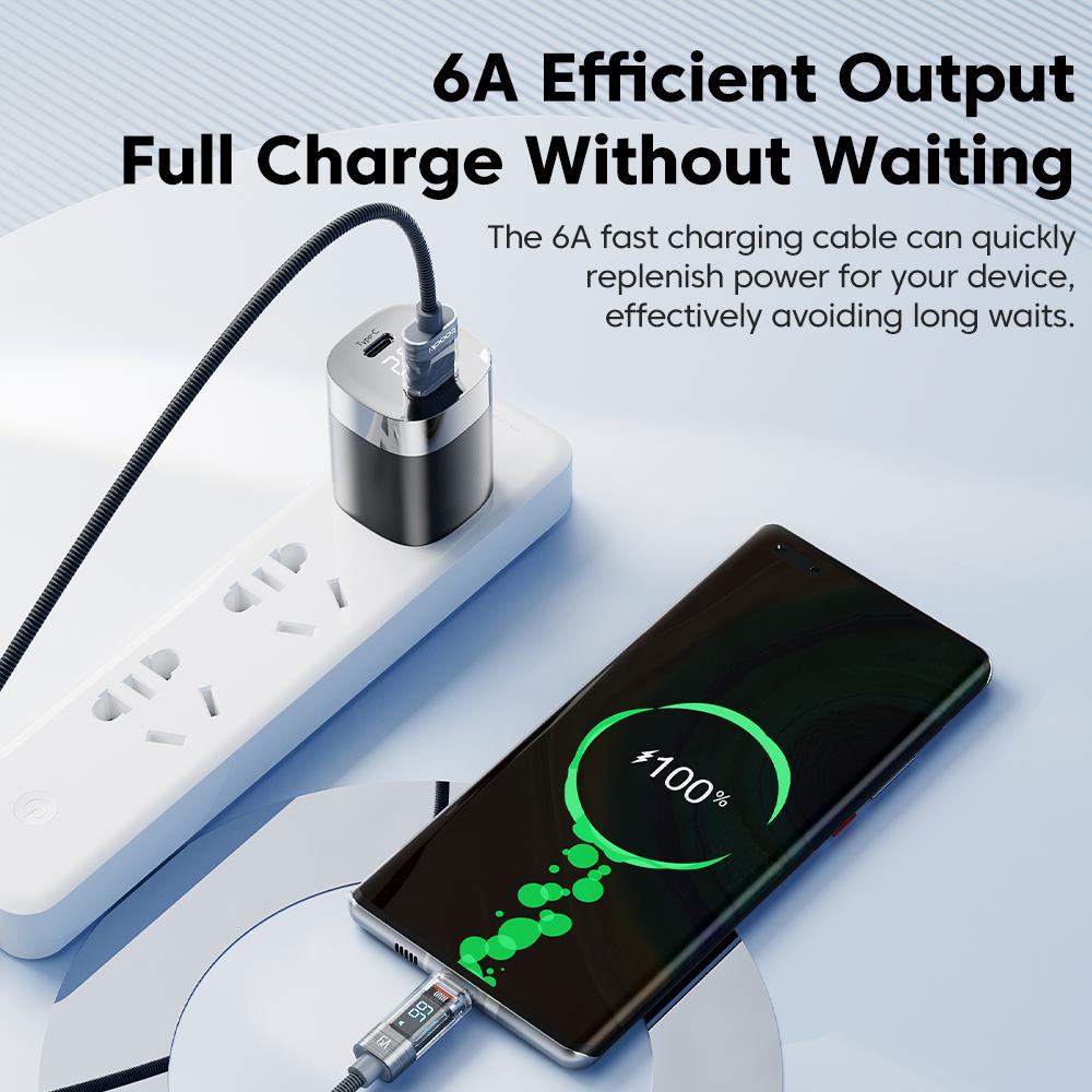 Toocki USB A to Type C Fast Charging Cable 66W 6A Digital Display, Type C Charger Cord for iPhone 18 17 16 Samsung Huawei Xiaomi