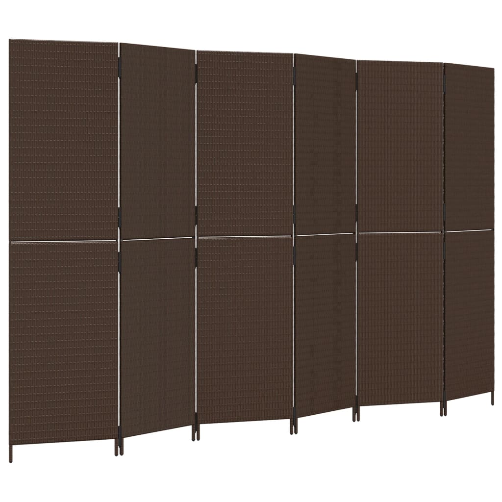 6 Panel Room Divider in Brown Poly Rattan