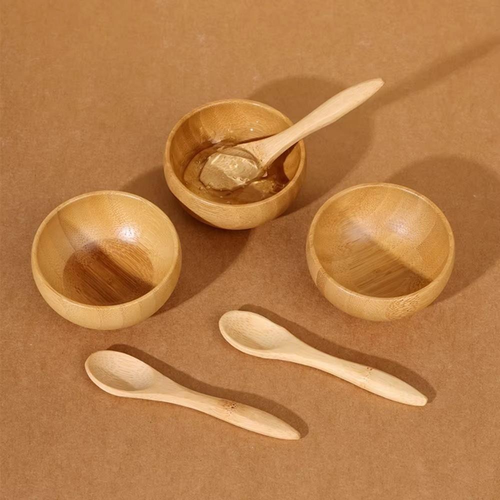 Mini Size Wood Mask Bowl Bamboo Mud Mask Application Tool Bamboo Spatula Spoon Cosmetic Mixing