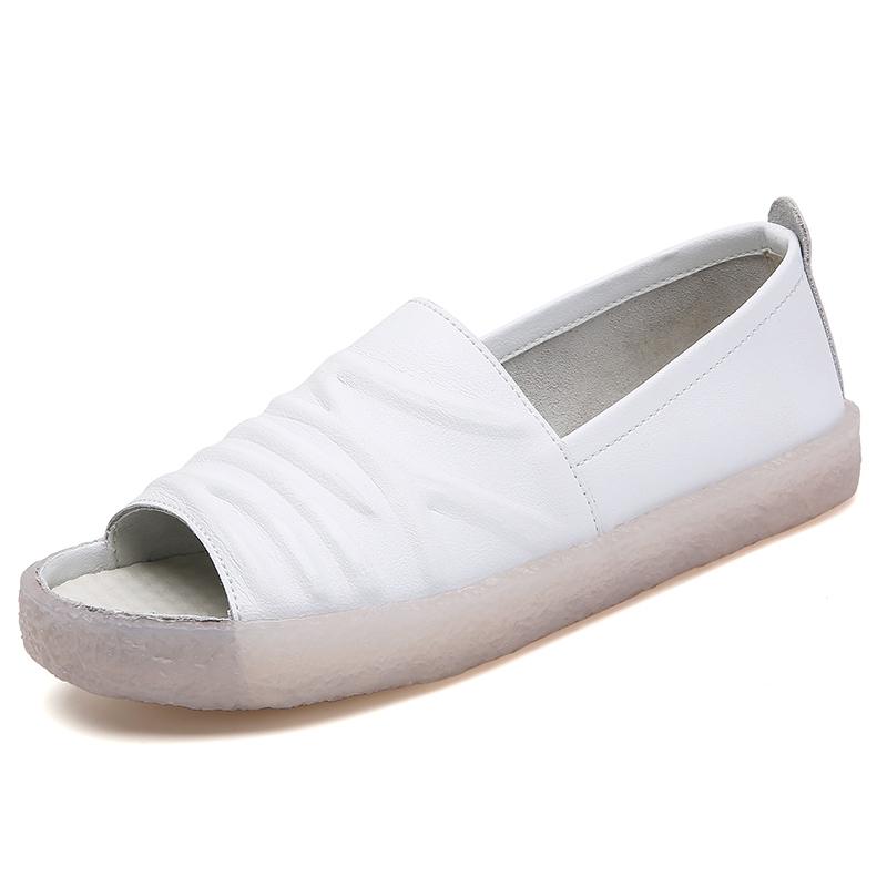 Модные летние повседневные однотонные женские босоножки из натуральной кожи с неглубокой подошвой, дышащие, удобные, на мягкой подошве, на среднем каблуке