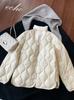 Autumn and winter new wavy quilted cotton clothes women's short stand-up collar light and warm beige liner jacket