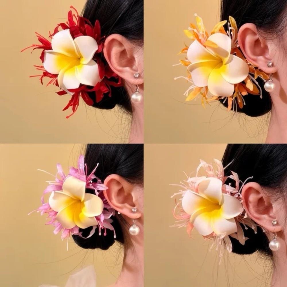 Fresh Sweet Floral Hair Clips Artificial Floral Hair Claw Versatile Frangipani Duckbill Clip Photo Props for Vacation Side Clip