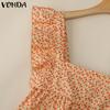 VONDA Summer Women Square Collar Sleeveless Strap Floral Print Ruffled Casual Tank Tops