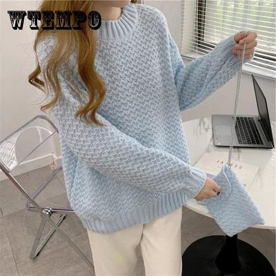 Осенне-зимний пуловер однотонный свитер женский свободный пуловер гофрированный низ вязаный свитер верх
