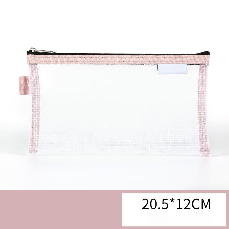 Large Capacity Simple Color Pencil Case Student Exam Series Hand Account Net Yarn Transparent Stationery Storage Supplies Bag