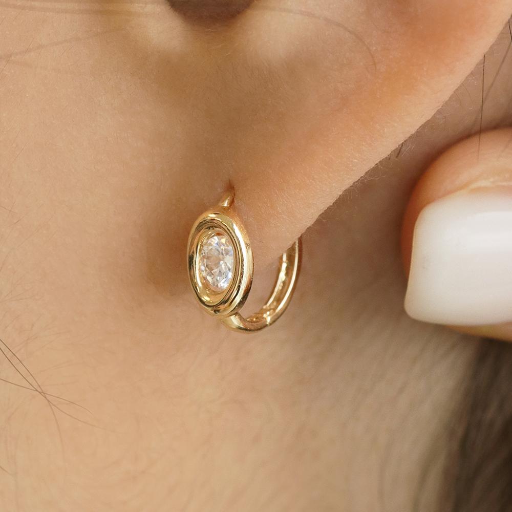 Loveenb [14K Gold] Her Oval Cubic Earrings