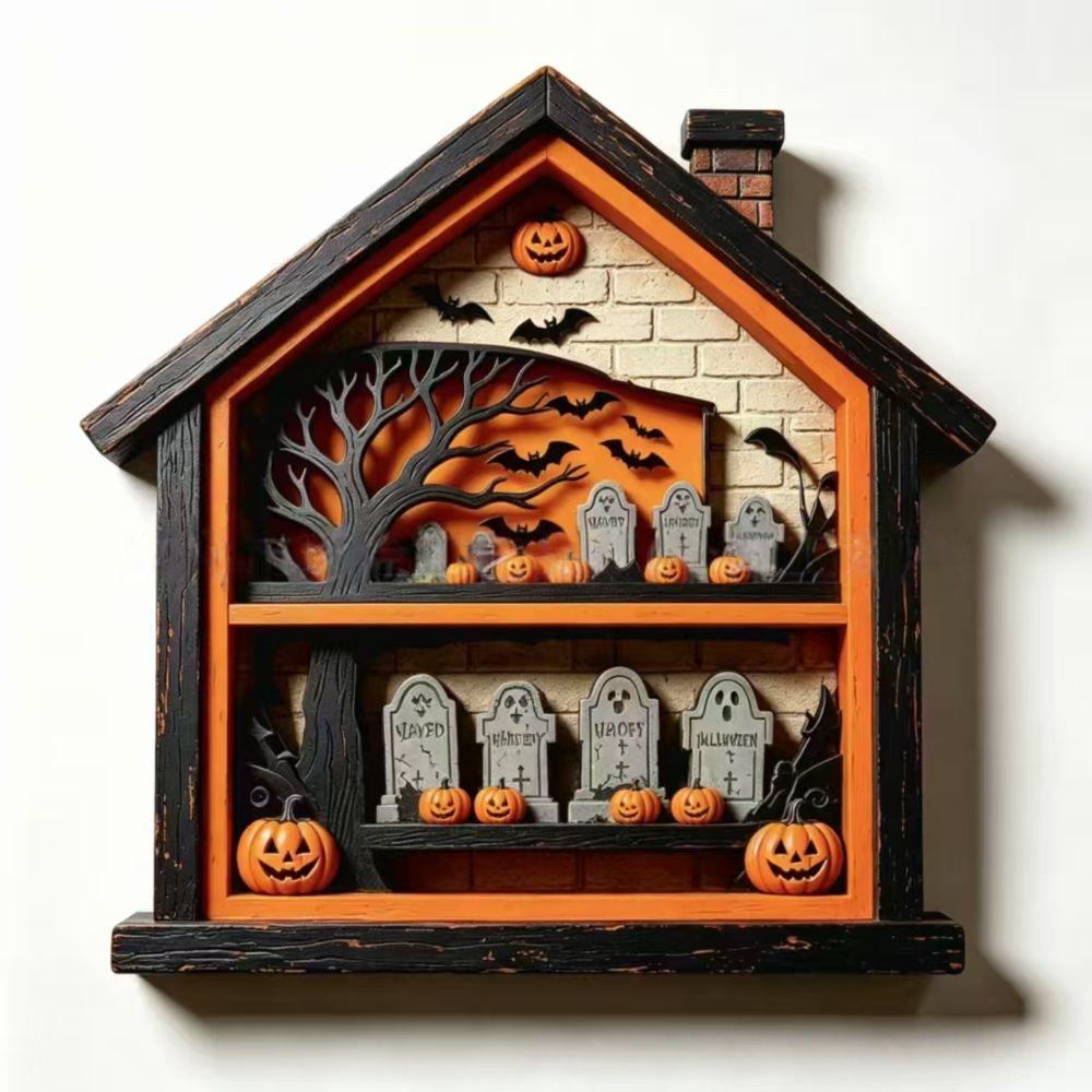 Ghost Witch Pumpkin Halloween Desk Ornament Wood Halloween House Figurine  Tabletop Halloween Decor