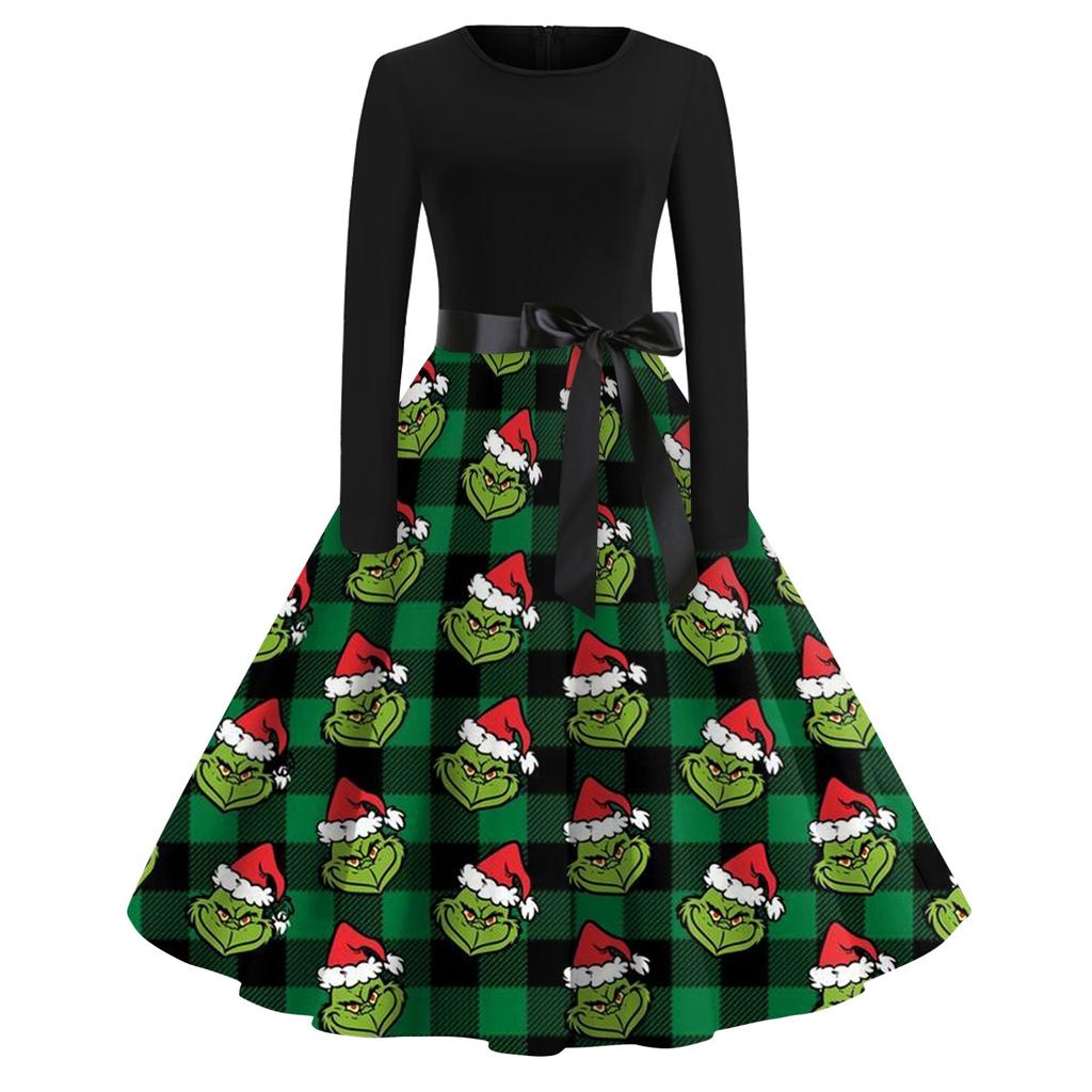 Женское повседневное рождественское платье с круглым вырезом и широкими рукавами, облегающее платье