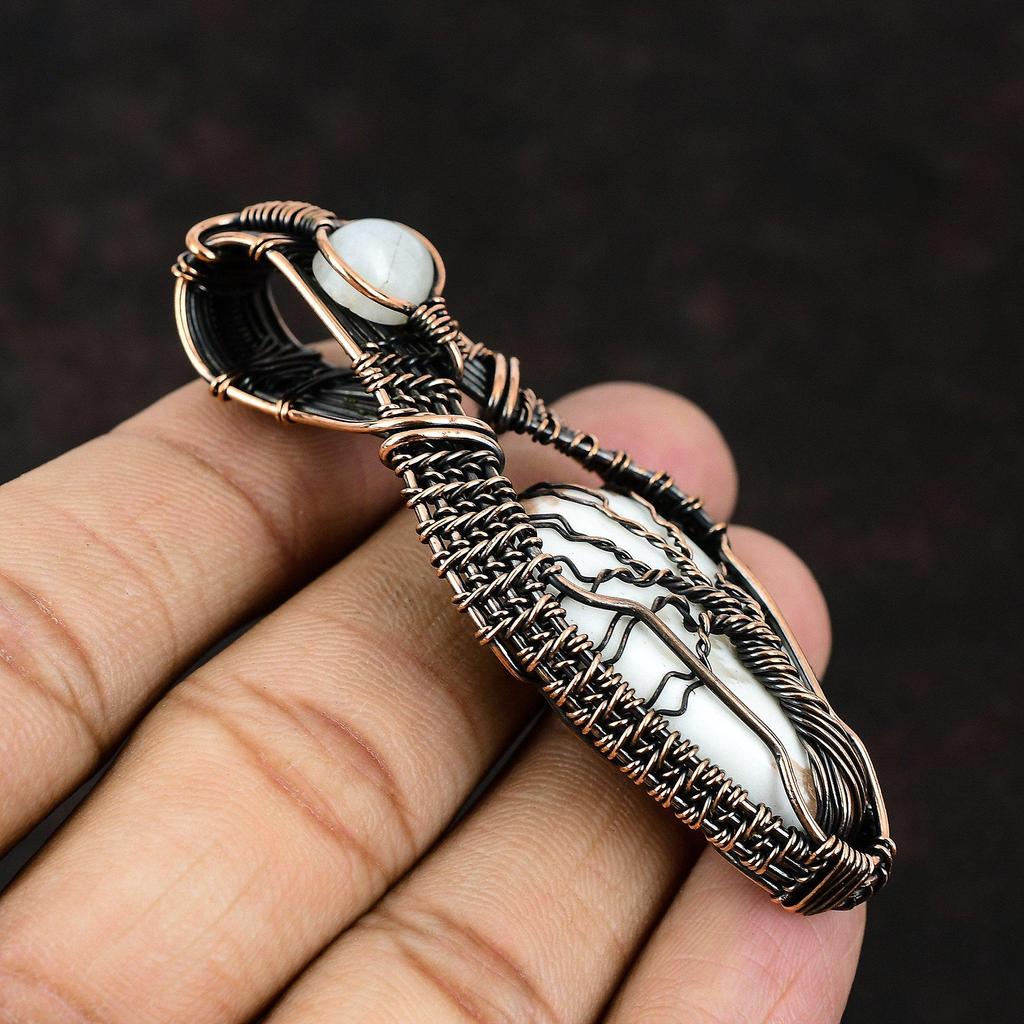 Подвеска из медной проволоки «Дерево жизни» из сколецита, обернутая медной проволокой, ювелирные изделия из радужного лунного камня, драгоценный камень, кулон ручной работы, подарок для матери