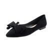 Fashion 2024 New Korean Version Pointed Single Shoe Women's Bow Large Size 43 Minimalist Solid Color Low Heel Suede Flat Shoes