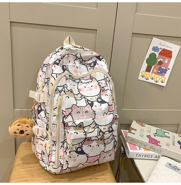 Backpack Capacity Large With Cartoon Cat Dog And Bear Print Designs For Daily