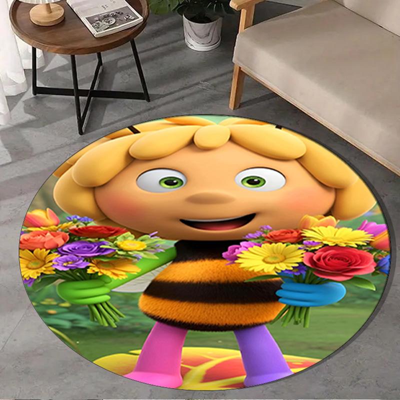 1PC Bee Adventure Maya Round Rug, Non-slip Chair Mat, Home Decor, Circle Carpet Perfect for Office, Bedroom, Living Room,Christmas gift