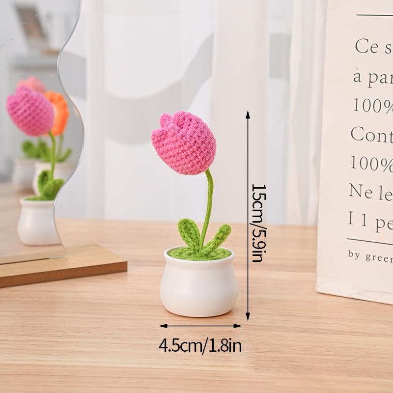 Mini Cute Crochet Flower Hand-Woven Simulation Flower Sunflower Potted Plants Knitted Finished Flowers Home Garden Decoration