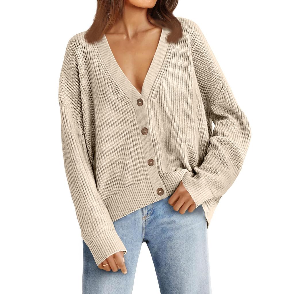 Women's Cardigan Sweaters Fall Oversized Open Front Button V Neck Lightweight Cardigans Knit Outerwear