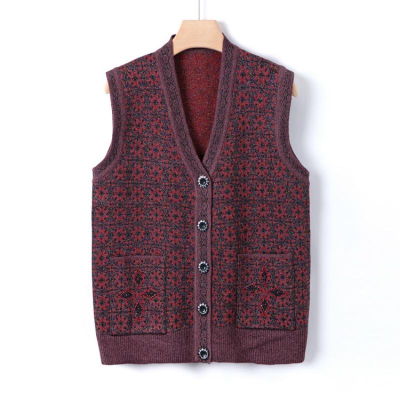 New Mother's Autumn Vest Jacket Medium and Old Knitted Sweater Vest Casual Grandma Autumn Top