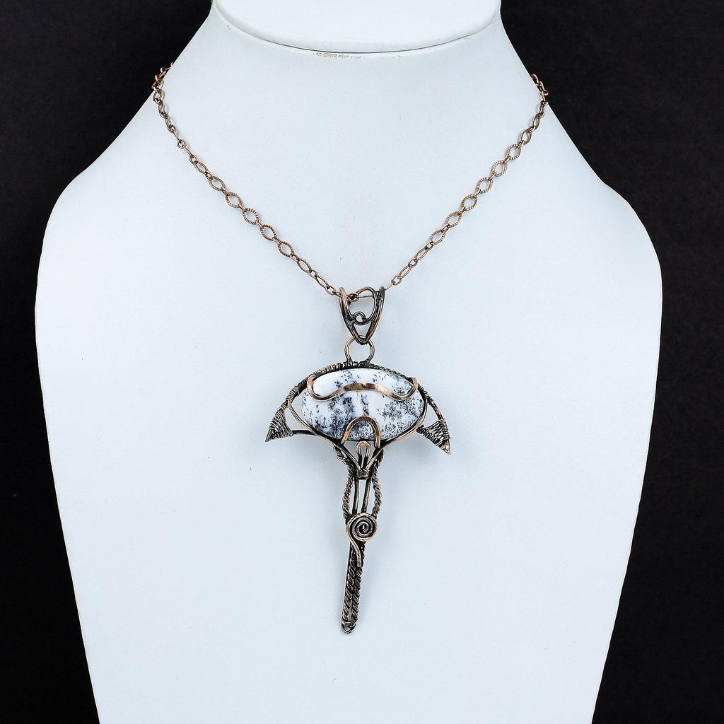 Кулон с дендритом и опалом, кулон в медной проволоке, приличный кулон, медные украшения, кулон ручной работы, кулон из проволоки, ювелирные изделия из драгоценных камней, подарок на годовщину