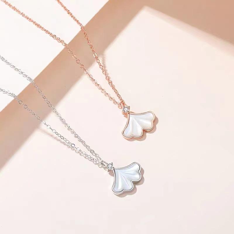 Apricot is good with you, ginkgo biloba inlaid with versatile collarbone chain, simple Korean style fritillary sterling silver s925 necklace for women