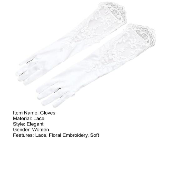 1 Pair Women Prom Gloves See-through Lace Flower Pattern Five Fingers Opera Performances Bride Wedding Photo Prop Arm Cuffs