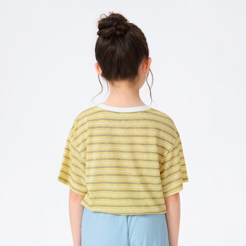 Xiaoyinman Girls' Striped Embroidered Short-Sleeve T-Shirt