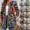 Women Fashion Vintage Ethnic Style Floral Print Plus Size Ribbon Webbing Jackets Tribal Pattern Print Cardigan Outwear