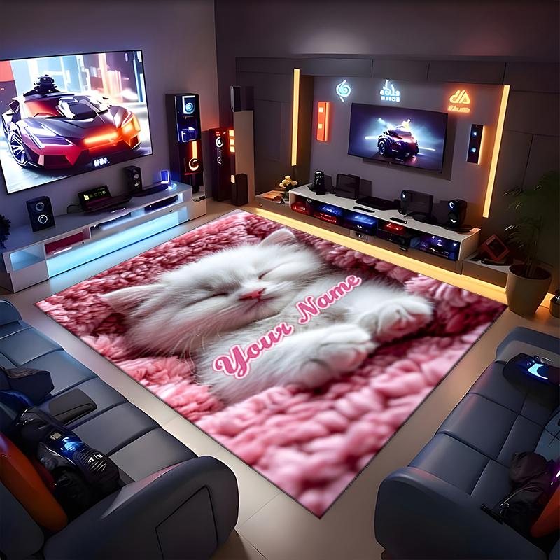 1PC Custom Name "Sleepy Kitten Blanket" Theme Floor Mat Ideal for Living Room, Game Rooms, Office, Bedroom, Office Floor Mat , Floor Mats for Home