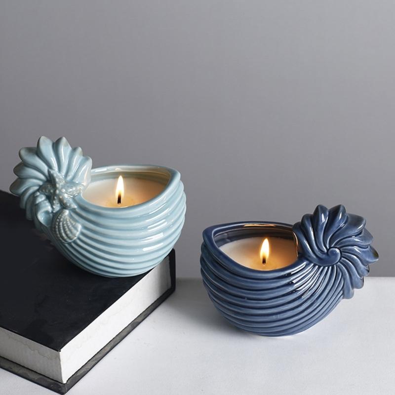 Керамический подсвечник в форме ракушки для домашнего декора, горшок для суккулентов на морскую тематику, мини-плантатор, декоративная емкость