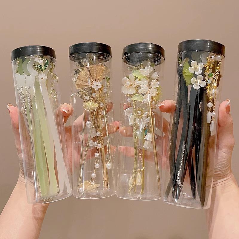 Elegant Chinese Style Hair Accessories Vintage Spring Flower Element Hairpins Light Luxury Tassel Hair Stick For Women Girls